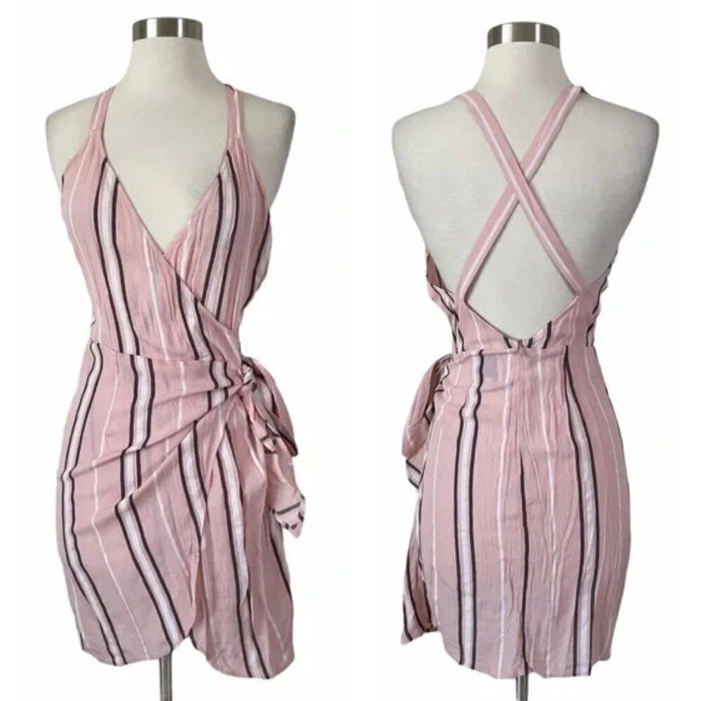 NEW Privacy Please Revolve Striped Wrap Mini Dress Sz. S